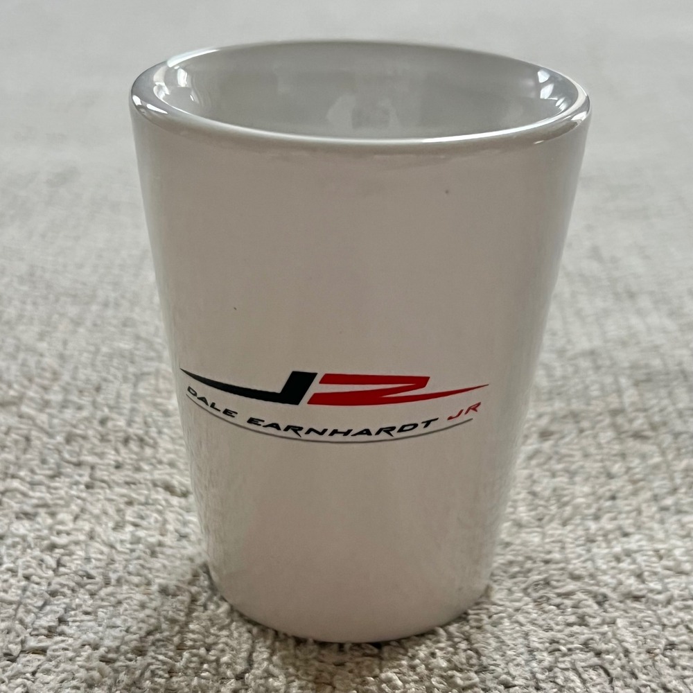 Dale Earnhardt Jr 8 NASCAR Shot Glass White Ceramic Racing Collectible Barware